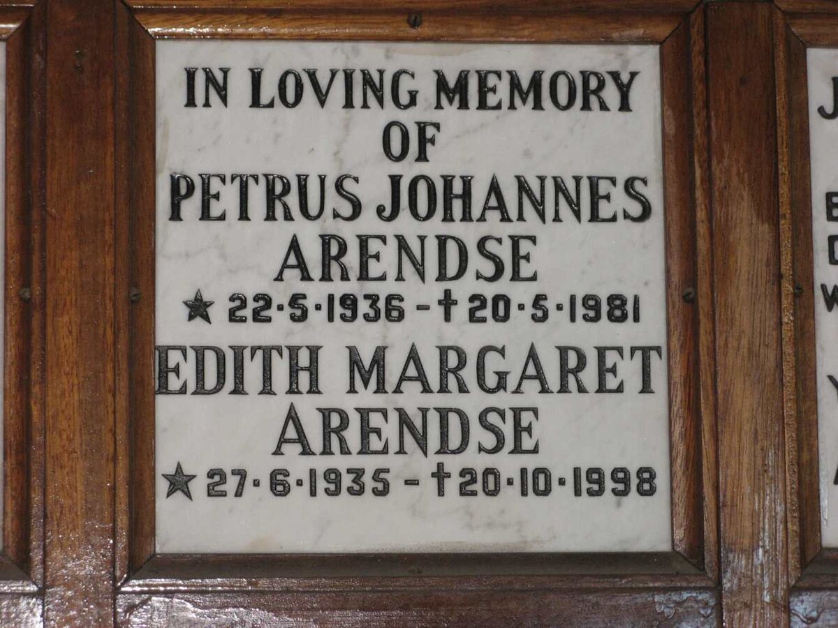 ARENDSE Petrus Johannes 1936-1981 &amp; Edith Margaret 1935-1998