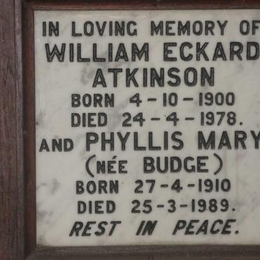 ATKINSON William Eckard 1900-1978 &amp; Phyllis Mary BUDGE 1910-1989