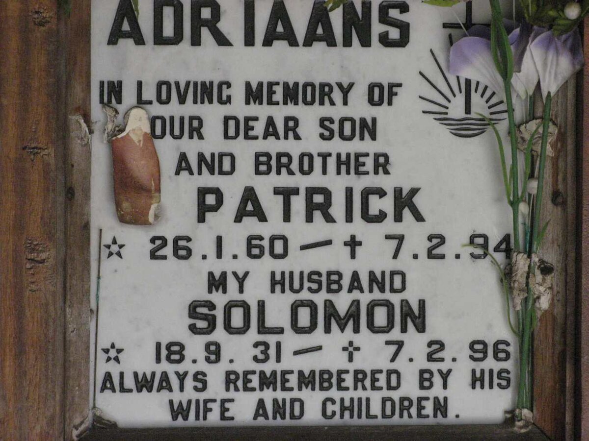 ADRIAANS Solomon 1931-1996 :: ADRIAANS Patrick 1960-1994