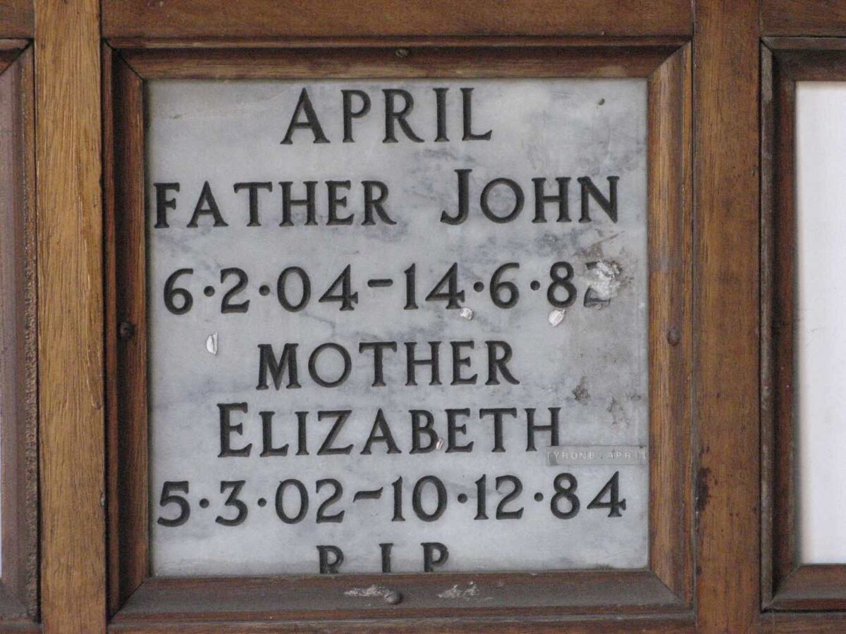 APRIL John 1904-1982 &amp; Elizabeth 1902-1984