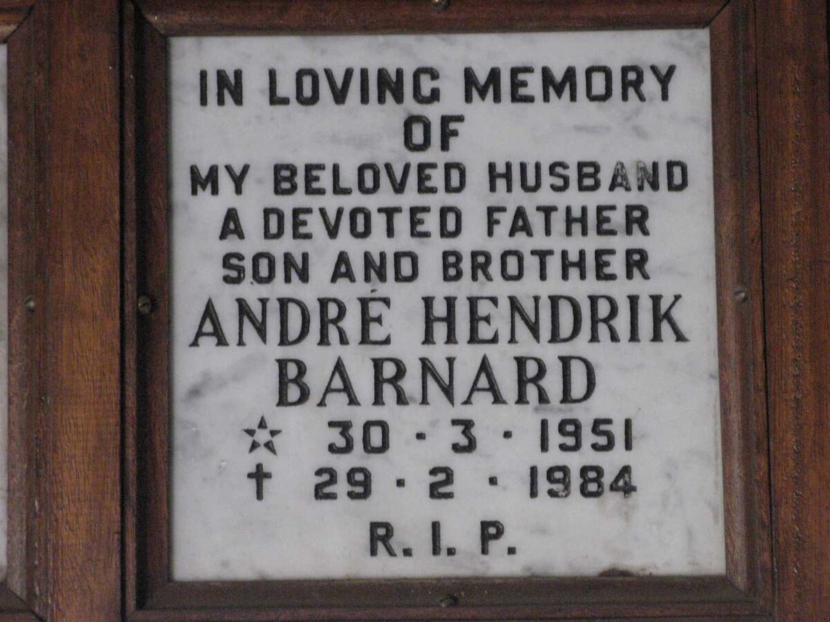 BARNARD Andre Hendrik 1951-1984