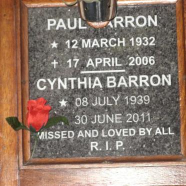 BARRON Paul 1932-2006 &amp; Cynthia 1939-2011
