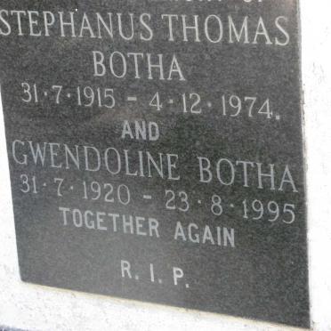BOTHA Stephanus Thomas 1915-1974 &amp; Gwendoline 1920-1995