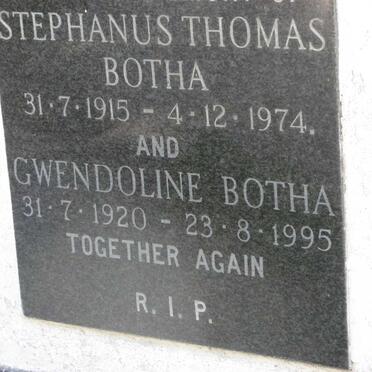 BOTHA Stephanus Thomas 1915-1974 &amp; Gwendoline 1920-1995