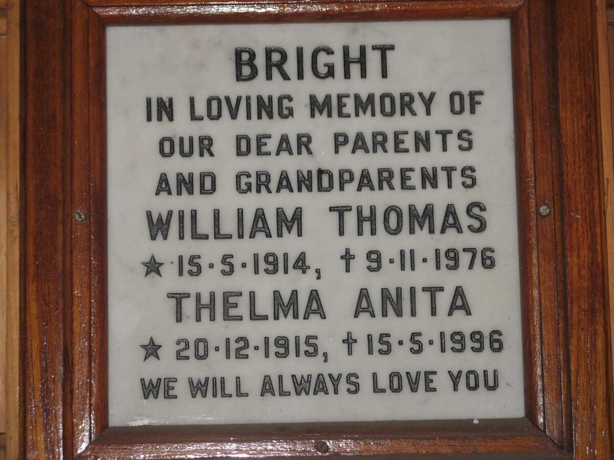 BRIGHT William Thomas 1914-1976 &amp; Thelma Anita 1915-1996