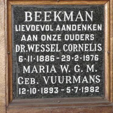 BEEKMAN Wessel Cornelis 1886-1976 &amp; Maria W.G.M. VUURMANS 1893-1982