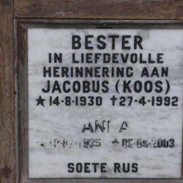 BESTER Jacobus 1930-1992 &amp; Anna 1935-2003
