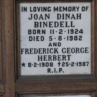 BINEDELL Frederick George Herbert 1908-1987 &amp; Joan Dinah 1924-1982