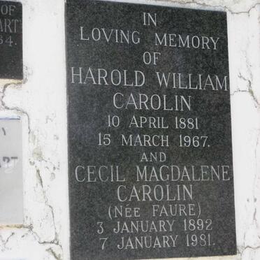 CAROLIN Harold William 1881-1967 &amp; Cecil Magdalene FAURE 1892-1981