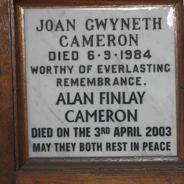 CAMERON Alan Finlay -2003 &amp; Joan Gwyneth -1984