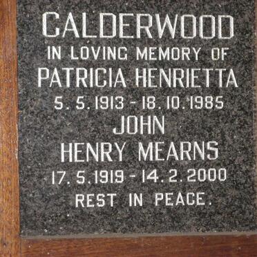 CALDERWOOD John Henry Mearns 1919-2000 &amp; Patricia Henrietta 1913-1985