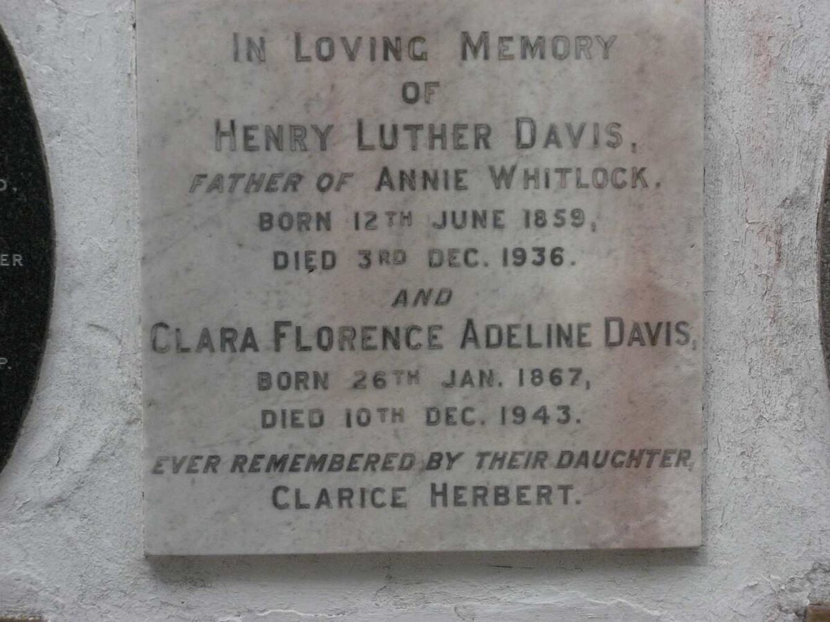 DAVIS Henry Luther 1859-1936 &amp; Clara Florence Adeline 1867-1943