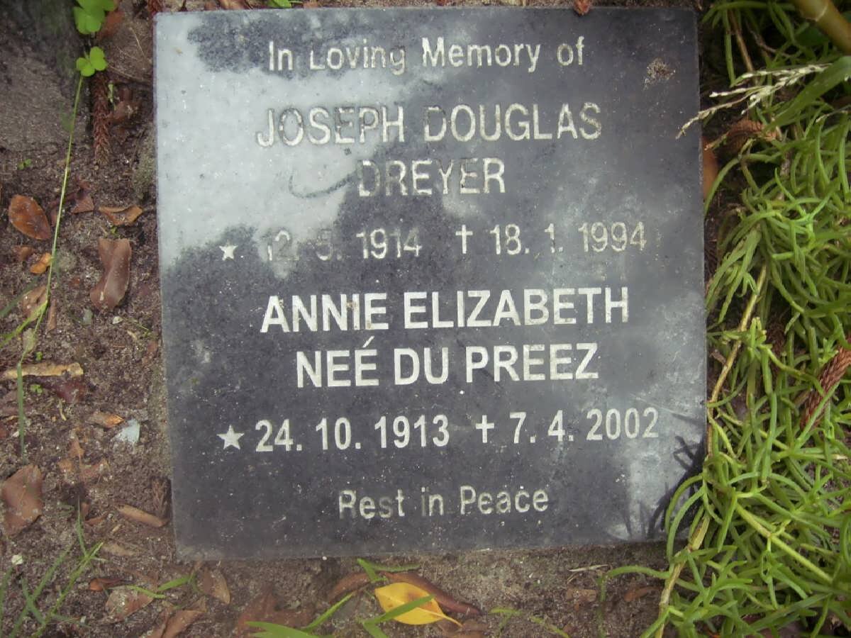 DREYER Joseph Douglas 1914-1994 &amp; Annie Elizabeth DU PREEZ 1913-2002