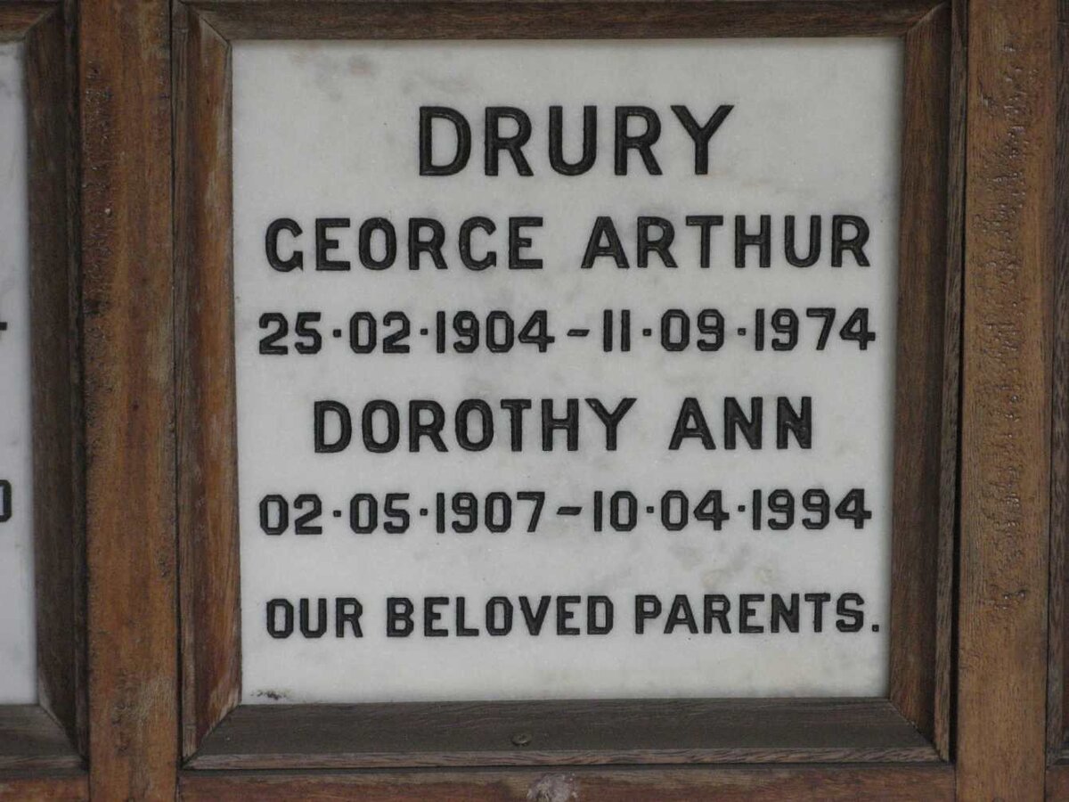 DRURY George Arthur 1904-1974 &amp; Dorothy Ann 1907-1994