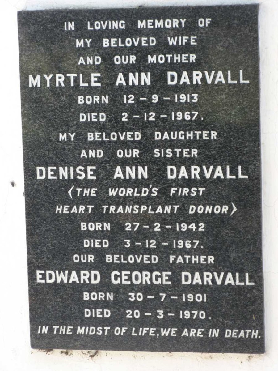 DARVALL Myrtle Ann 1913-1967 &amp; Edward George 1901-1970 :: DARVALL Denise Ann 1942-1967