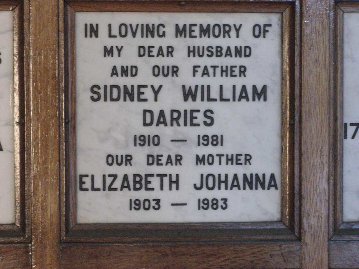 DARIES Sidney William 1910-1981 &amp; Elizabeth Johanna 1903-1983