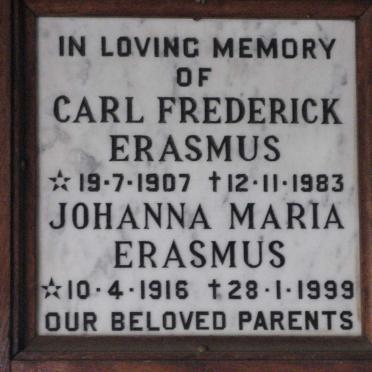 ERASMUS Carl Frederick 1907-1983 &amp; Johanna Maria 1916-1999