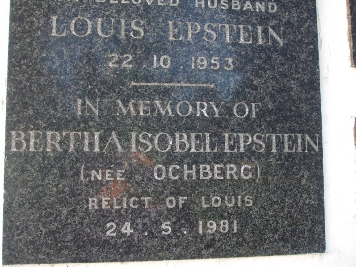 EPSTEIN Louis -1953 &amp; Bertha Isobel OCHBERG -1981