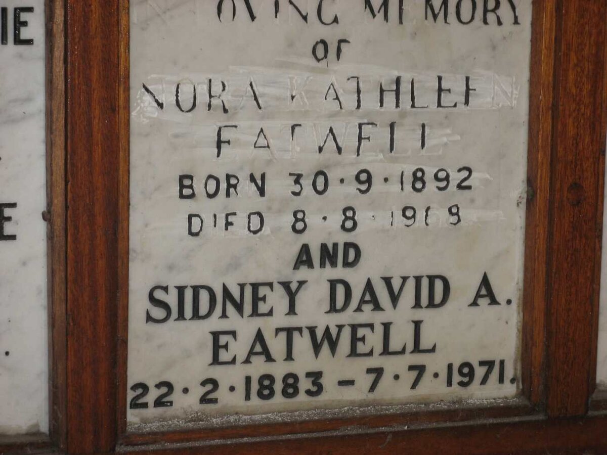 EATWELL Sidney David A. 1883-1971 &amp; Nora Kathleen 1892-1968