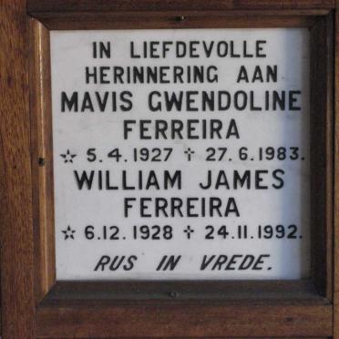 FERREIRA William James 1928-1992 &amp; Mavis Gwendoline 1927-1983