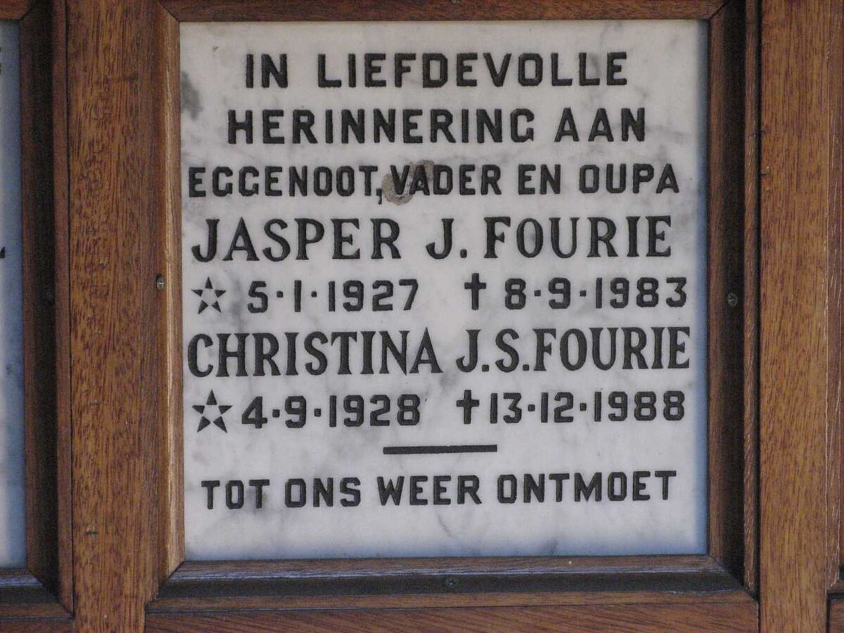 FOURIE Jasper J. 1927-1983 &amp; Christina J.S. 1928-1988