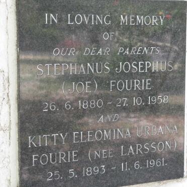 FOURIE Stephanus Josephus 1880-1958 &amp; Kitty Eleomina Urbana LARSSON 1893-1961