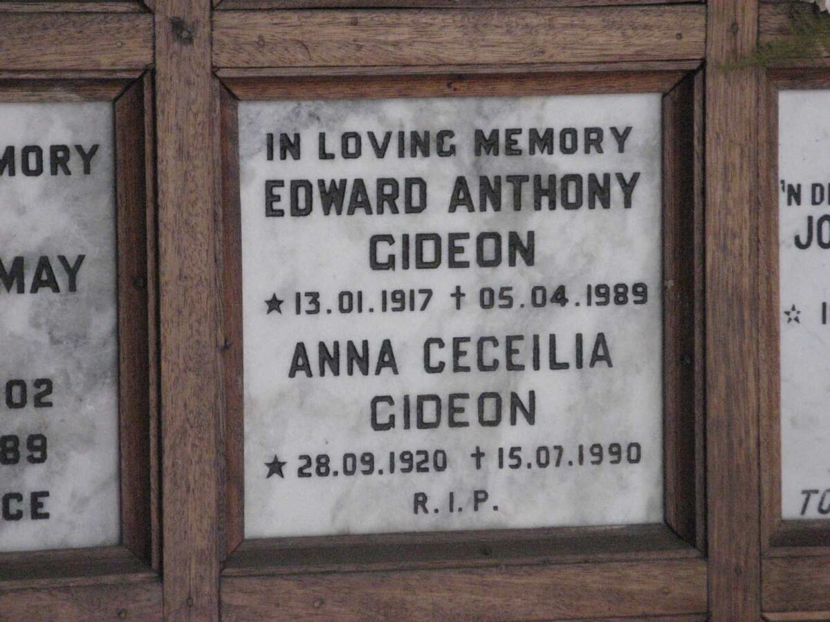 GIDEON Edward Anthony 1917-1989 &amp; Anna Ceceilia 1920-1990
