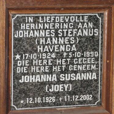 HAVENGA Johannes Stefanus 1924-1990 &amp; Johanna Susanna 1926-2002