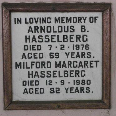 HASSELBERG Arnoldus B. -1976 &amp; Milford Margaret -1980