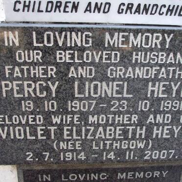 HEYNE Percy Lionel 1907-1991 &amp; Violet Elizabeth LITHGOW 1914-2007