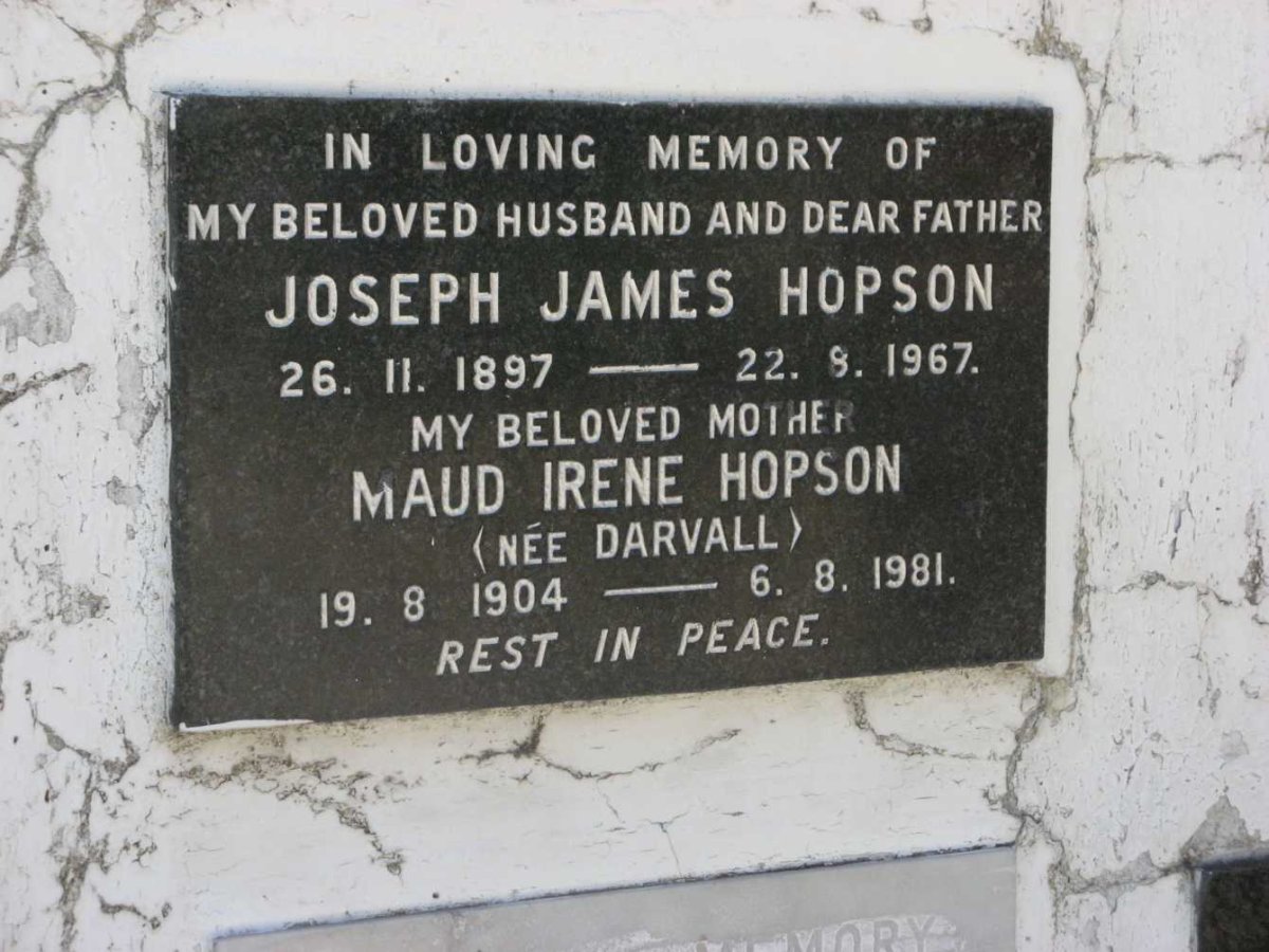HOPSON Joseph James 1897-1967 &amp; Maud Irene DARVALL 1904-1981