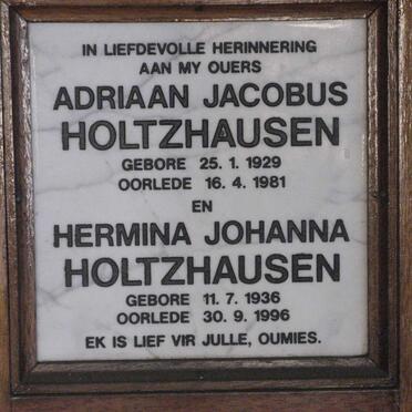 HOLTZHAUSEN Adriaan Jacobus 1929-1981 &amp; Hermina Johanna 1936-1996