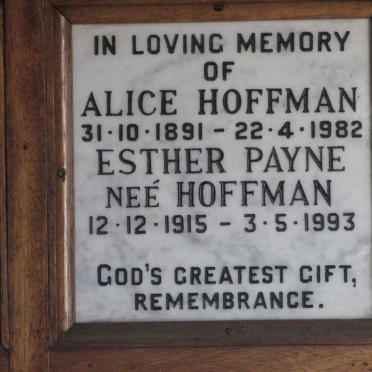 HOFFMAN Alice 1891-1982 :: PAYNE Esther nee HOFFMAN 1915-1993