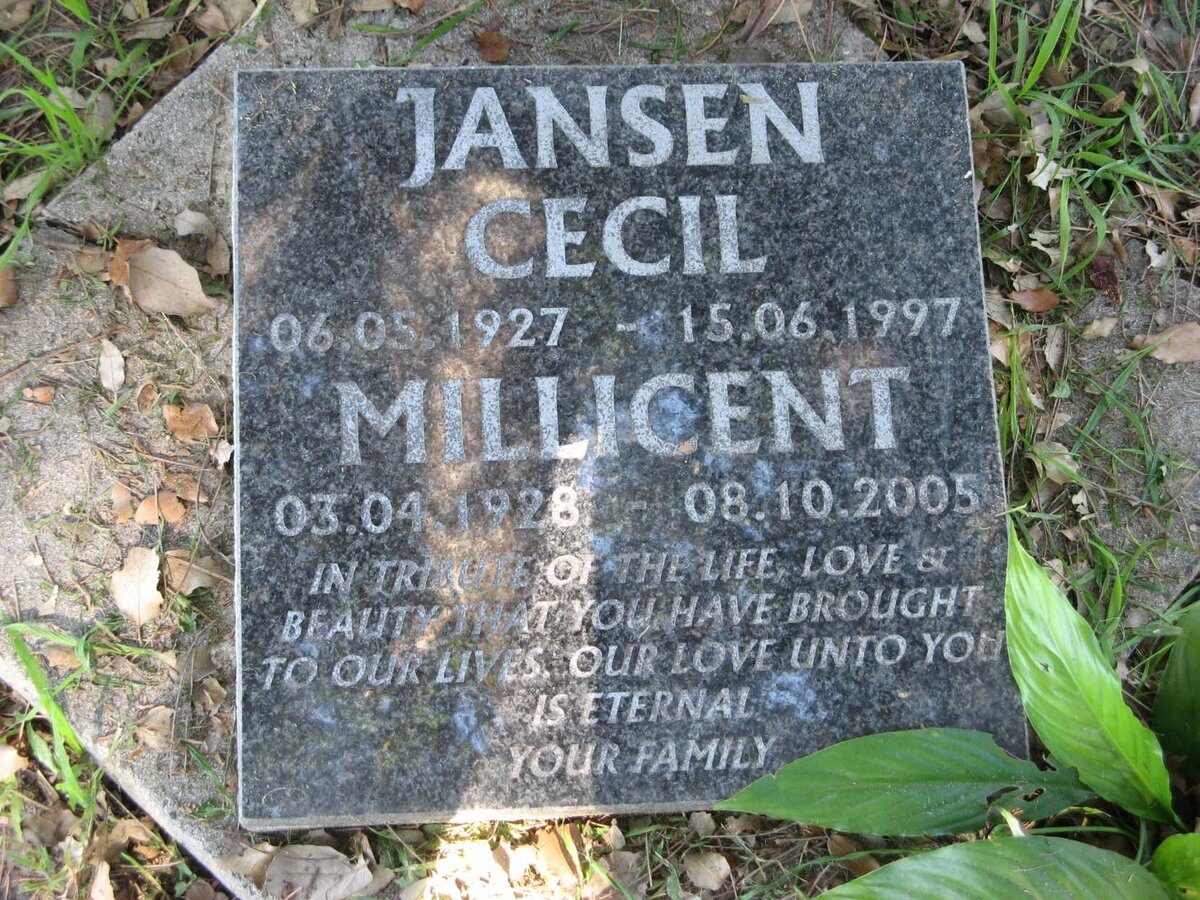 JANSEN Cecil 1927-1997 &amp; Millicent 1928-2005