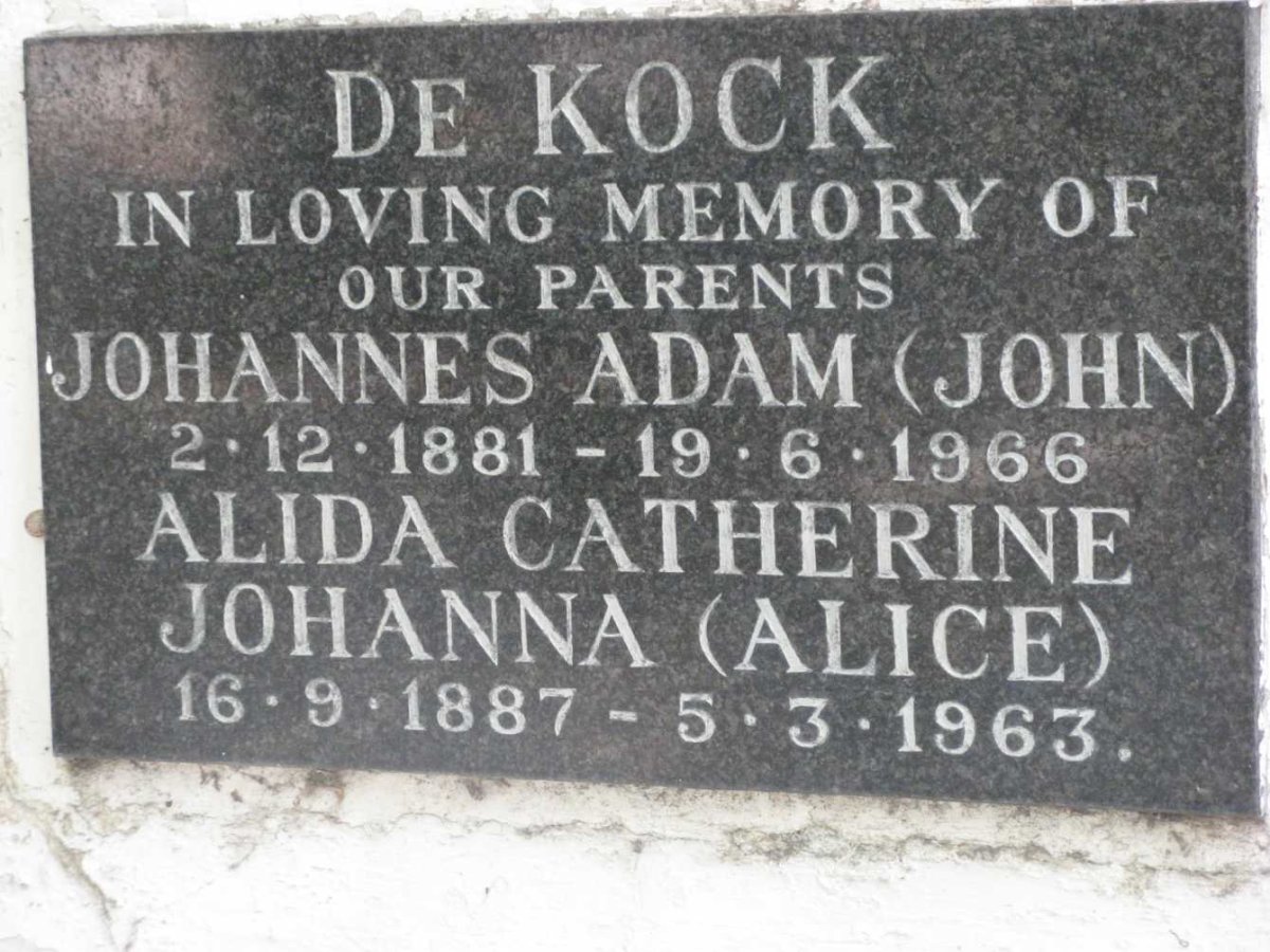 KOCK Johannes Adam, de 1881-1966 &amp; Alida Catherine Johanna 1887-1963