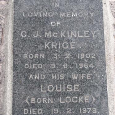 KRIGE C.J. McKinley 1902-1964 &amp; Louise LOCKE -1978