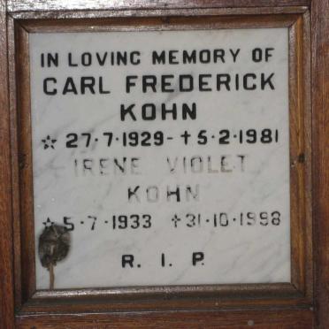 KOHN Carl Frederick 1929-1981 &amp; Irene Violet 1933-1998