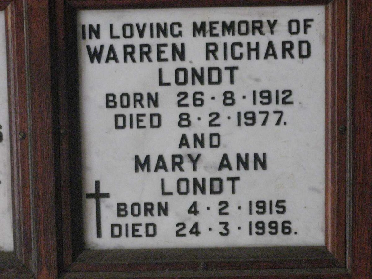 LONDT Warren Richard 1912-1977 &amp; Mary Ann 1915-1996