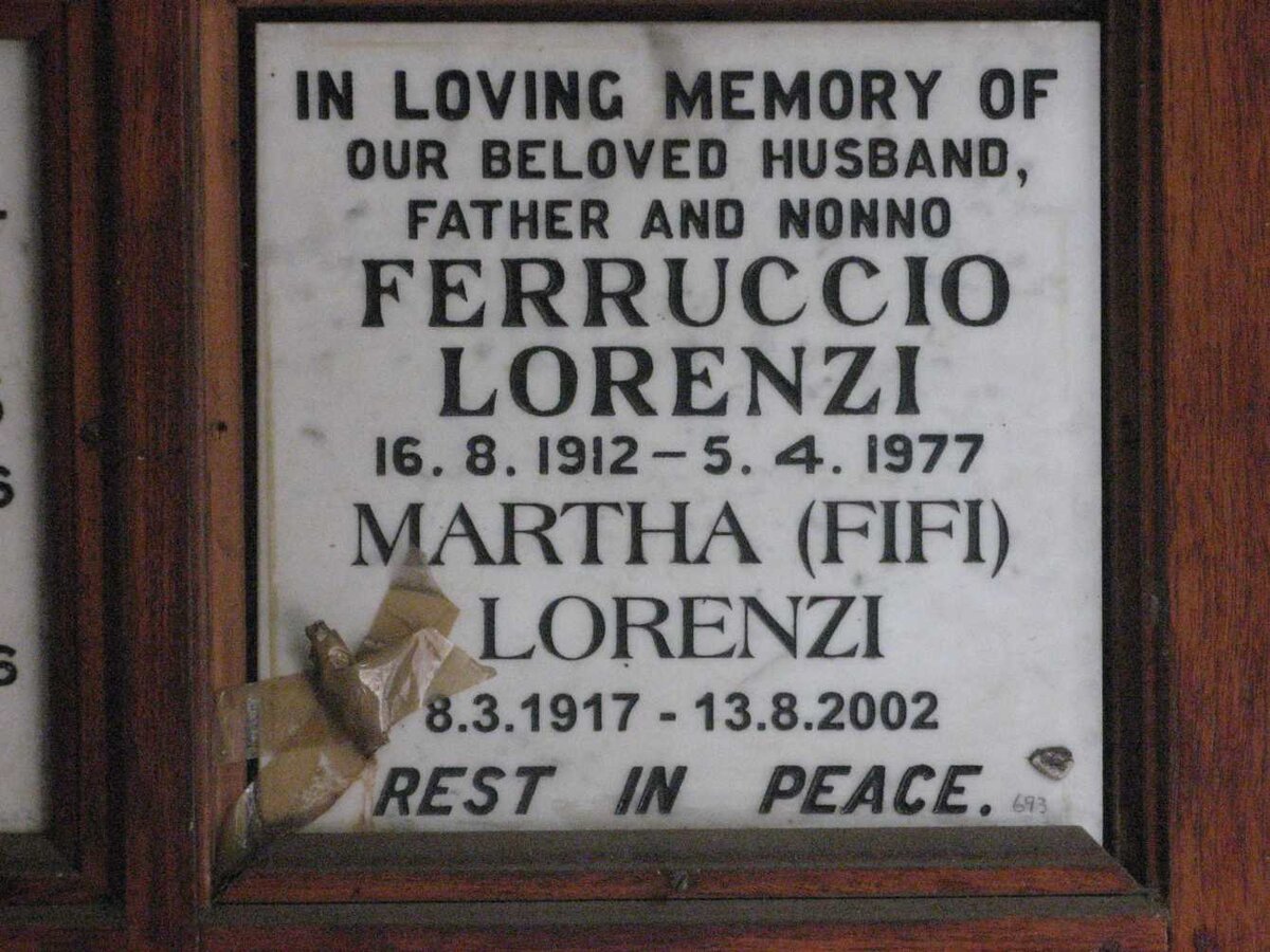 LORENZI Ferruccio 1912-1977 &amp; Martha 1917-2002