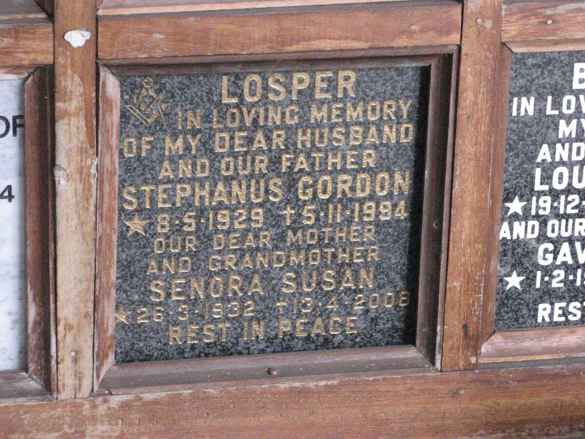 LOSPER Stephanus Gordon 1929-1994 &amp; Senora Susan 1932-2008