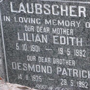 LAUBSCHER Lilian Edith 1901-1992 :: LAUBSCHER Desmond Patrick 1925-1992 
