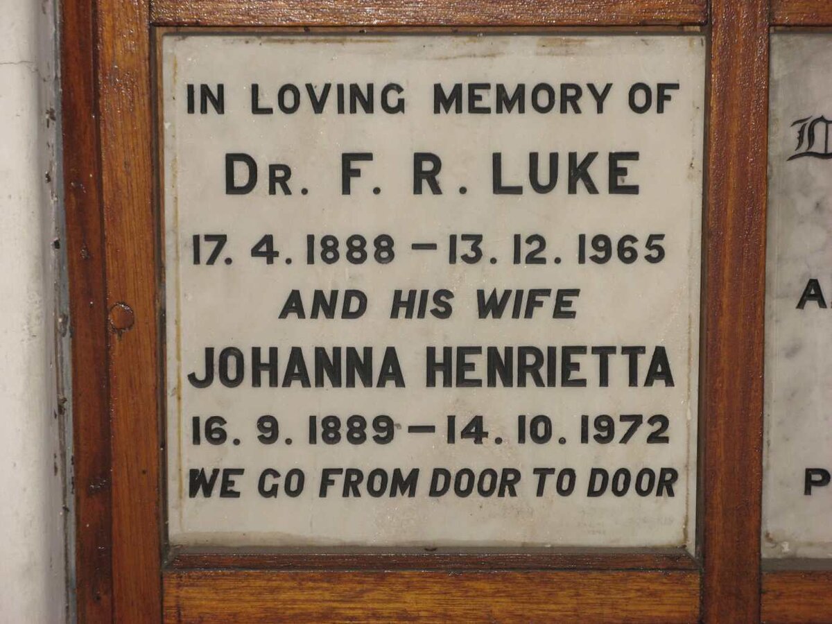 LUKE F.R. 1888-1965 &amp; Johanna Henrietta 1889-1972