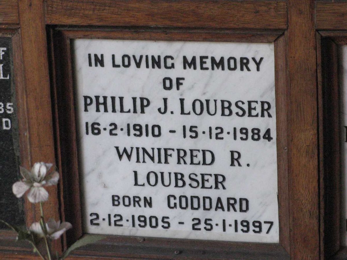 LOUBSER Philip J. 1910-1984 &amp; Winifred R. GODDARD 1905-1997