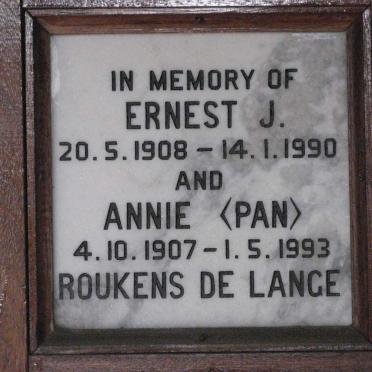 LANGE Ernest J., ROUKENS de 1908-1990 &amp; Annie 1907-1993