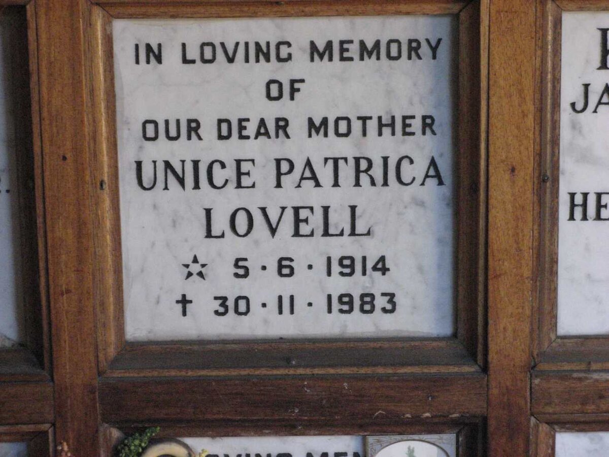 LOVELL Unice Patrica 1914-1983