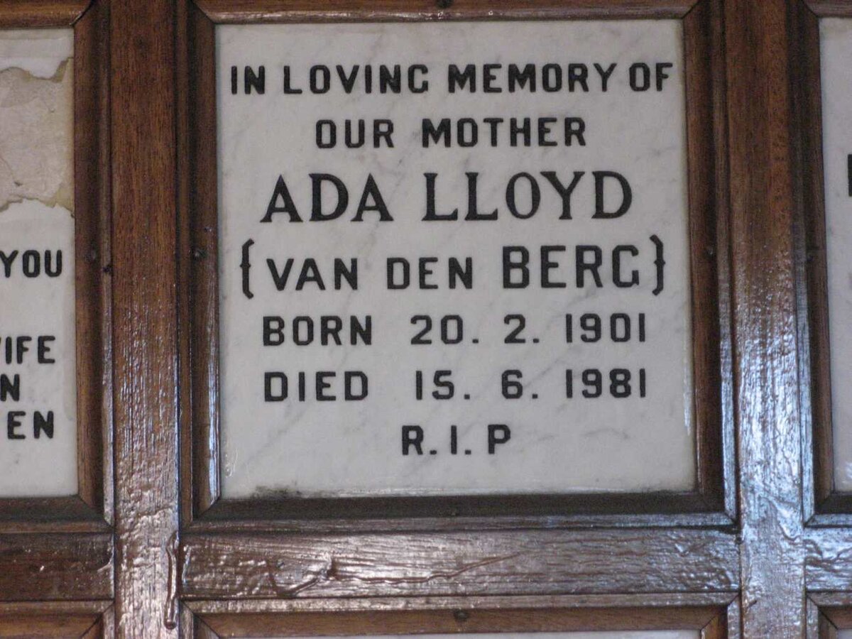 LLOYD Ada nee VAN DEN BERG 1901-1981