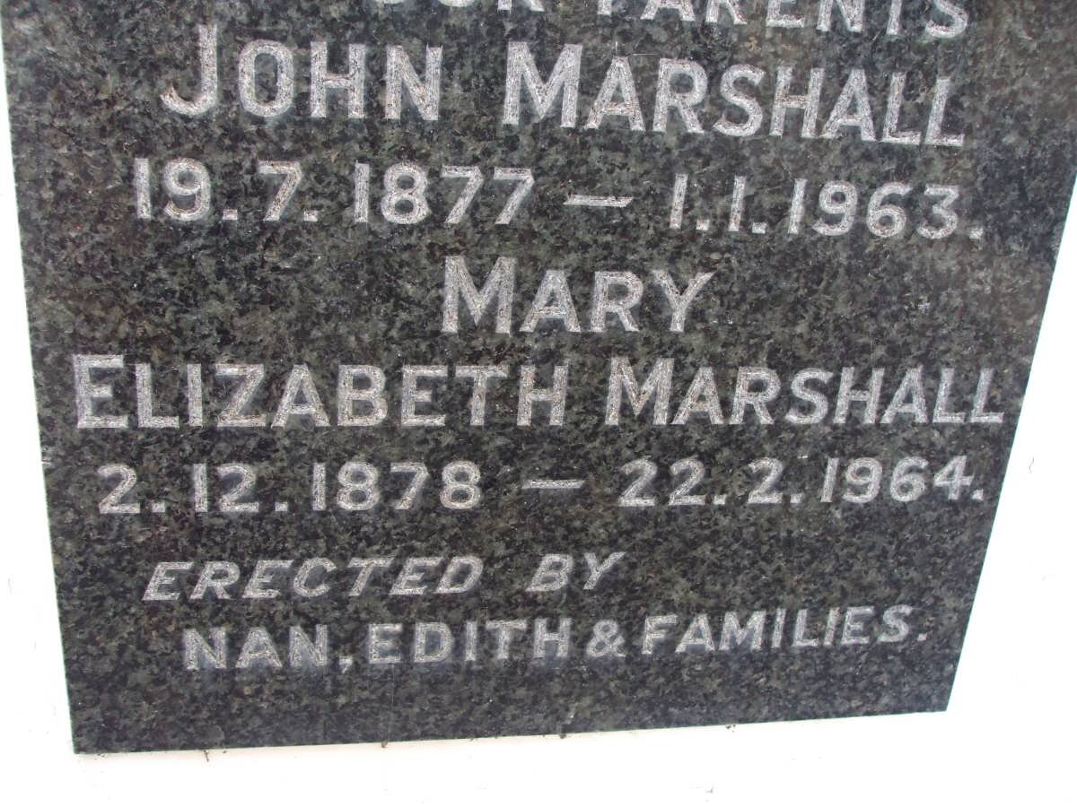 MARSHALL John 1877-1963 &amp; Mary Elizabeth 1878-1964