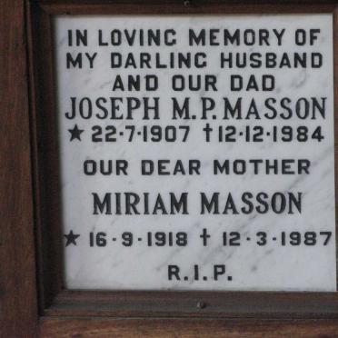 MASSON Joseph M.P. 1907-1984 &amp; Miriam 1918-1987