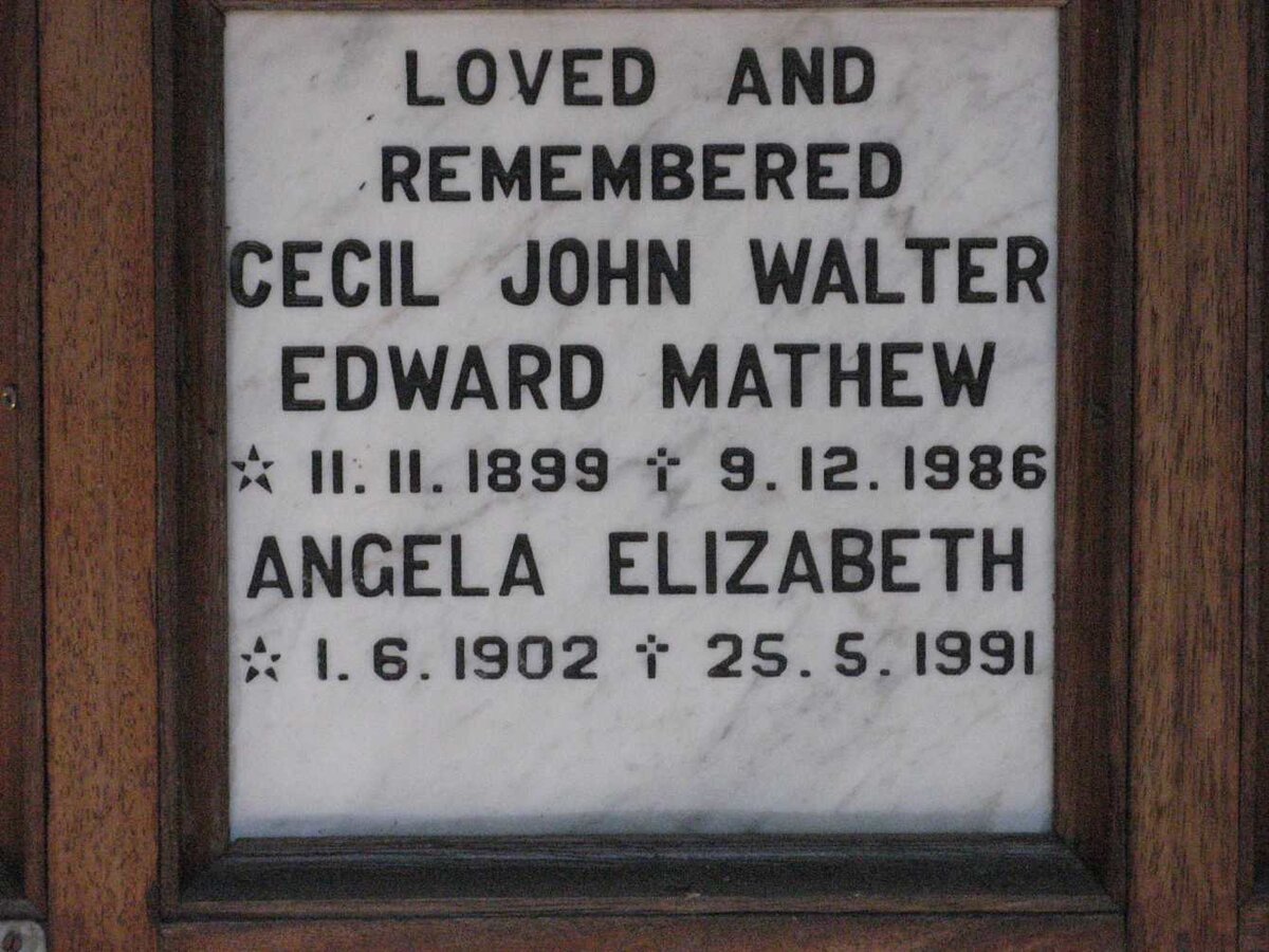 MATHEW Cecil John Walter Edward 1899-1986 &amp; Angela Elizabeth 1902-1991