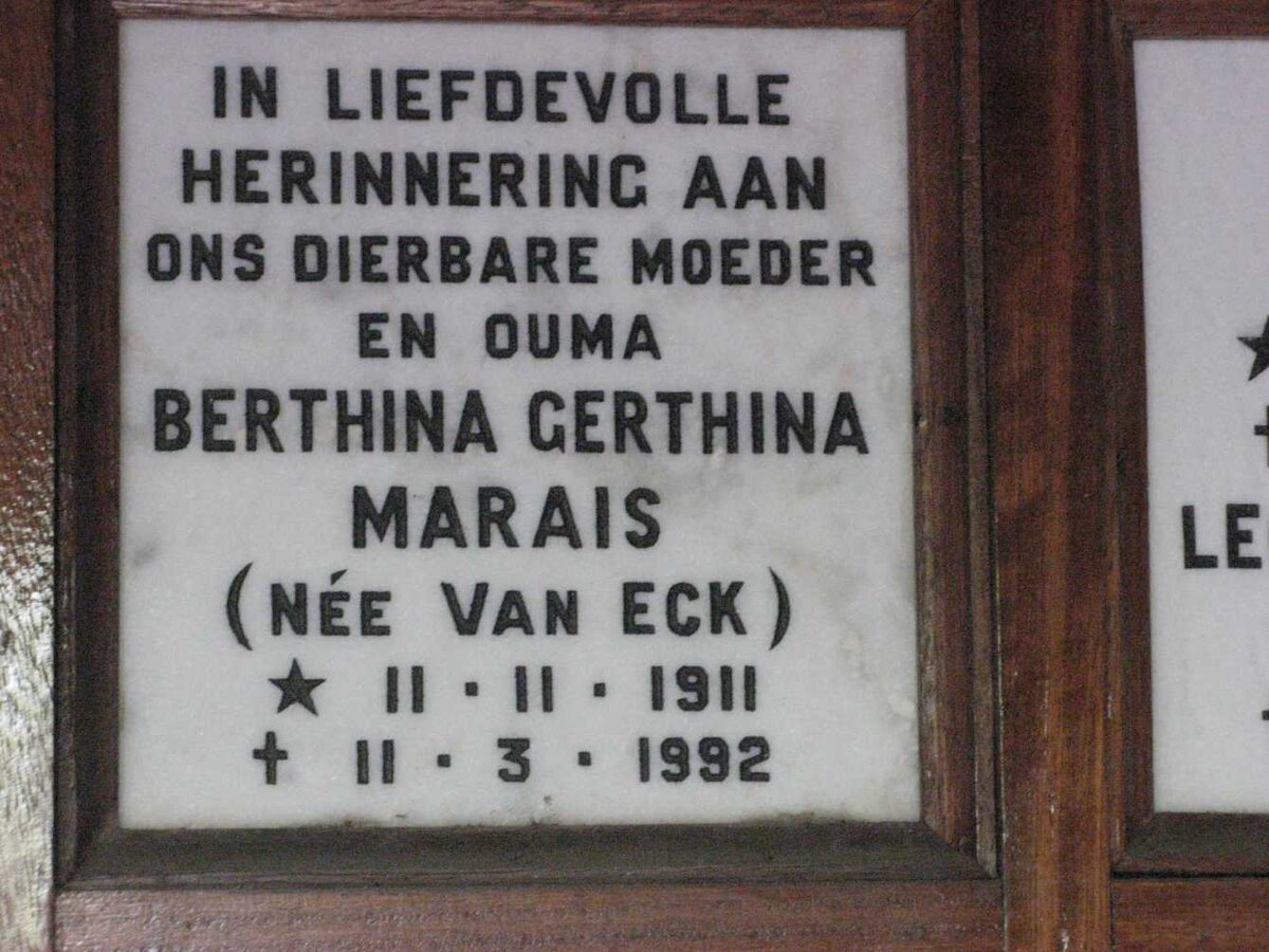 MARAIS Berthina Gerthina nee VAN ECK 1911-1992